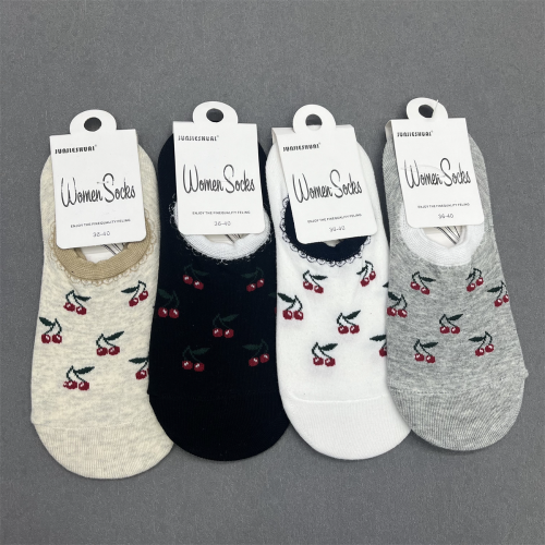 socks women‘s cotton invisible socks cherry pattern women‘s socks non-slip ankle socks silicone non-slip casual socks