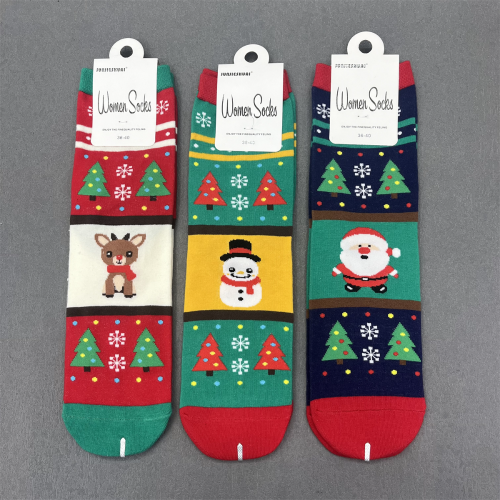 Christmas Style Socks Women‘s Socks Long Socks Cotton Socks Autumn and Winter Flat Sock Cute Socks Students‘ Socks Fashionable Stylish