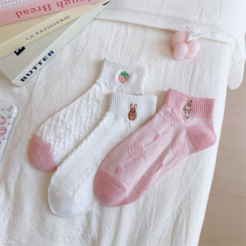 women‘s socks simple short fresh women‘s socks ins ankle socks cotton pink series cotton college style cute socks