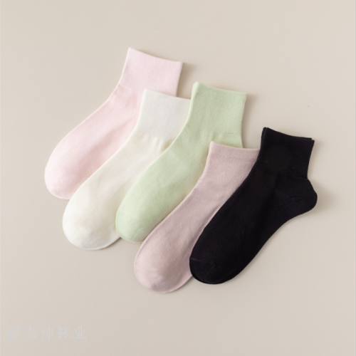 socks women‘s pure cotton solid color spring and summer sweat-absorbent all cotton women mid-calf length socks deodorant seamless socks zhuji socks wholesale