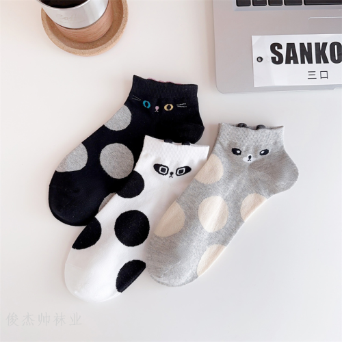 polka dot socks women‘s socks korean cotton socks embroidered tight summer thin boneless boat socks