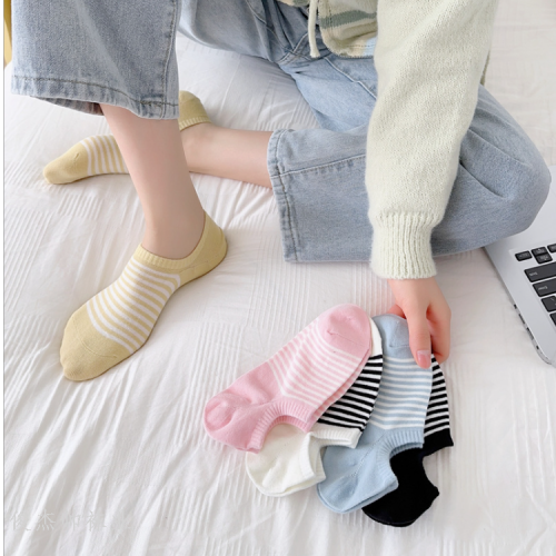 summer thin socks women‘s low-cut liners socks japanese style stripe college style invisible socks breathable cotton socks zhuji socks wholesale