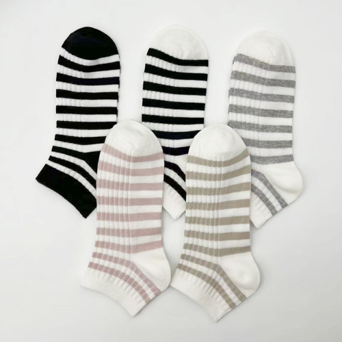 xi langdeng summer thin cotton combed cotton sports sweat-absorbent breathable short tube women‘s striped low-cut socks wholesale