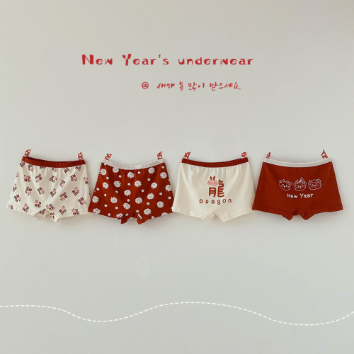 新年款儿童内裤四条装批发可爱龙龙卡通宝宝短裤棉平角女童内裤