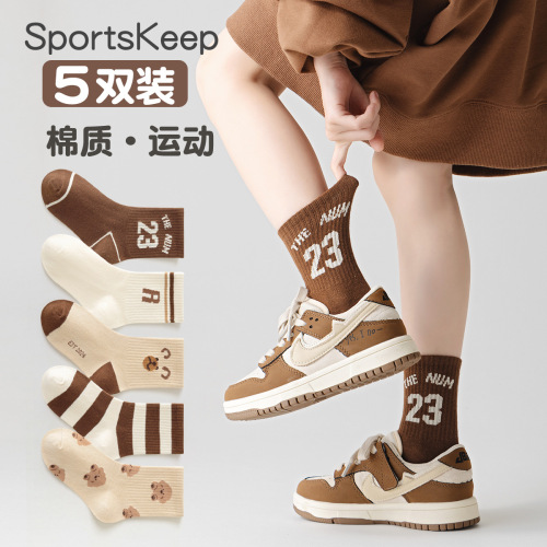 children‘s socks new boys‘ spring and autumn cotton socks tube socks cartoon bear girls athletic socks teenagers trendy socks