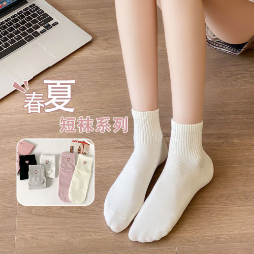 袜子女四季后跟中筒女袜夏季百搭乐福鞋女生字母棉袜休闲短袜