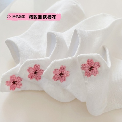 袜子女刺绣袜低筒袜春夏季船袜日系百搭棉袜网眼提耳短筒袜浅口袜