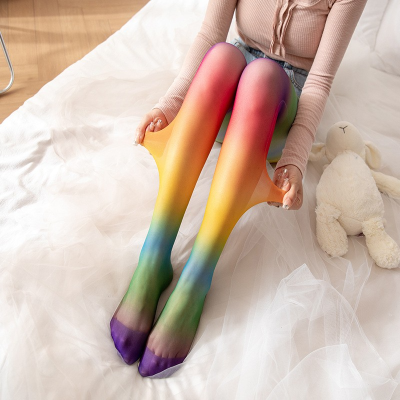 Cross-Border Japanese Style Thin Personality Striped Pantyhose Colorful Spring and Autumn Gradient Party Stockings