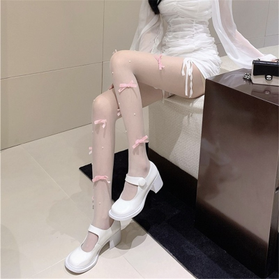 New Pure Sweet Stockings Bow Stockings White Lolita Pearl Ultra-Thin Arbitrary Cut Snagging Resistant Sock