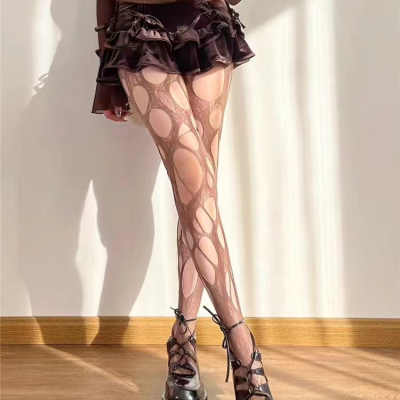 Black Ripped Mesh Stockings New Style Ripped Personality Rose Hollow Irregular Stockings Gothic Sexy Punk Socks