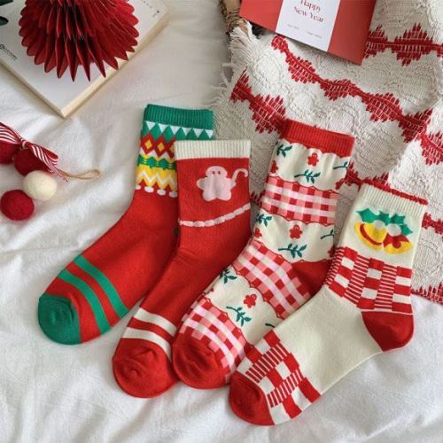 Christmas Stockings Children‘s Autumn Winter Red Birth Year Wedding Women‘s Mid Tube Stockings Ins Internet Hot Fashionable Christmas Women‘s Socks