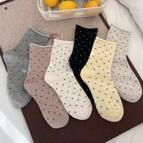 women‘s sos korean style curl polka dot mid-calf length sos cotton sos summer thin and all-matching bunching sos women‘s sos factory wholesale