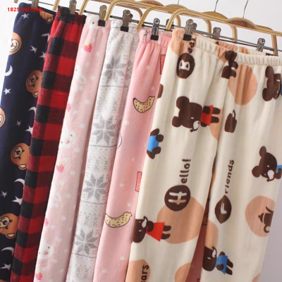 Foreign Trade Winter Thick Couple Closed Leg Sleepwear Men's and Women's Cartoon Printed Flannel High Waist Casual Home Pants