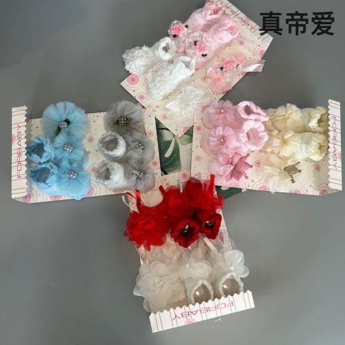 Baby Hair Band Socks Baby Gift Box Cute Newborn First Month Old 100 Days Old Baby‘s Socks Anti-Mosquito Socks Photo Hair Band