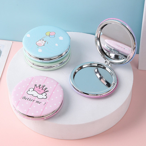 圆形化妆镜便携随身学生口袋翻盖折叠镜美妆补妆梳妆公主圆形镜