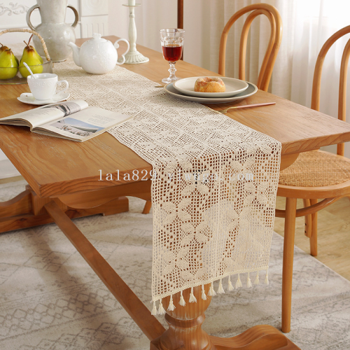 american hand-woven tablecloth vintage cotton thread crochet needle tv cabinet tea cabinet cotton and linen art table runner