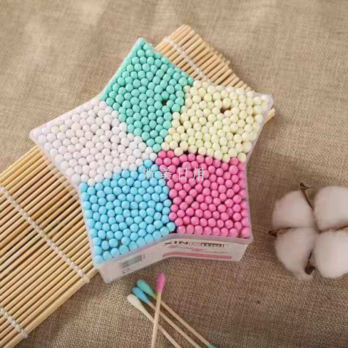 500 pcs wooden sticks colored cotton swab cotton swab round head cleaning ears disposable double head cleaning sanitary cotton swab customization