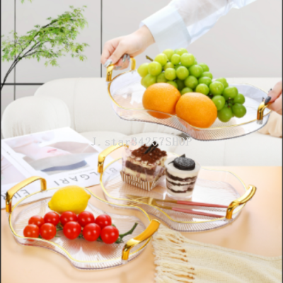 Light Luxury Fruit Plate Pet Good-looking Wind Household Coffee Table Snack Dish Electroplating Handle Golden Edge KTV Fruit Plate Wholesale