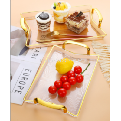 Light Luxury Fruit Plate Pet Good-looking Wind Household Coffee Table Snack Dish Electroplating Handle Golden Edge Ktv Fruit Plate Wholesale