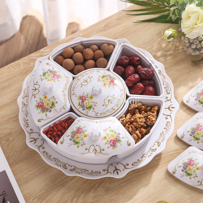 Grid with Lid Snack Storage Box Dried Fruit Tray Candy Box Household Living Room Rotating Melon Seeds Plate Dessert Fruit Plate