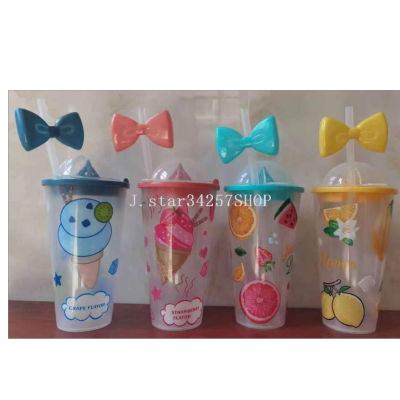 New Plastic Water Cup Creative Cartoon Fruit Cup with Straw Good-looking Cute Milk Tea Juice Cup