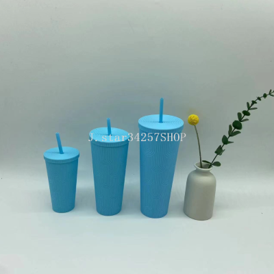 Three-Piece Set Cup with Straw Plastic Drinking Cup Straw Cup Cup with Straw Electroplating Cup with Straw Milk Tea Fruit Cup