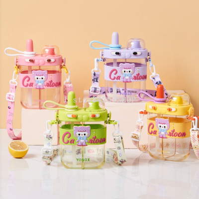 Cute Back Anime Appearance Solid Color Straw and Direct Drink Cartoon Disassembly Convenient Double Warehouse Double Drink