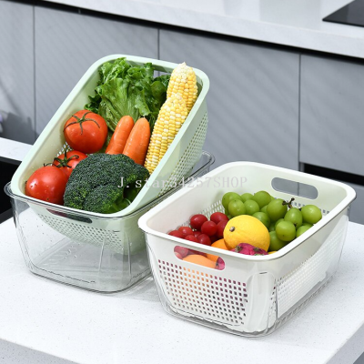 Double-Layer Vegetable Washing Basket Drain Basket Household Kitchen New Washing Vegetables Basin Wash Fruit Basket Water Filter Artifact Living Room Fruit Plate