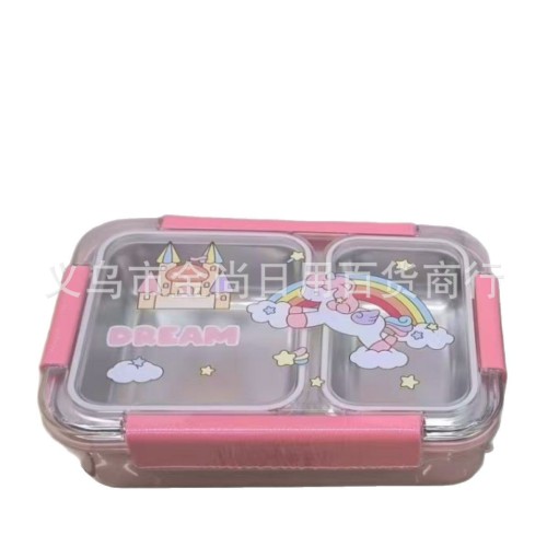 cartoon pattern cute student special children‘s 2-compartment portable lunch box stainless steel lunch box