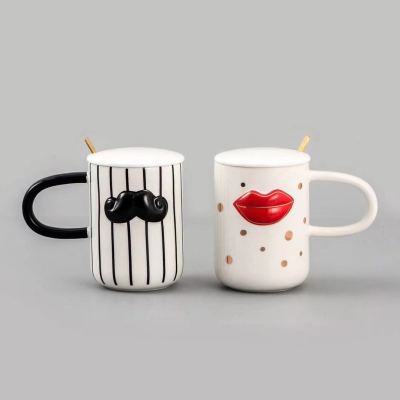 New Lovers Ceramic Cup Beard Set Couple Cups Striped Mug Gift Cup