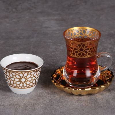 Foreign Trade Glass and Glass Saucer Middle East Electroplating Coffee Set Suit Black Tea Cup