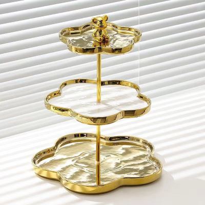 New Electroplated Fruit Plate Three-Layer Dim Sum Plate Afternoon Tea Pastry Plate