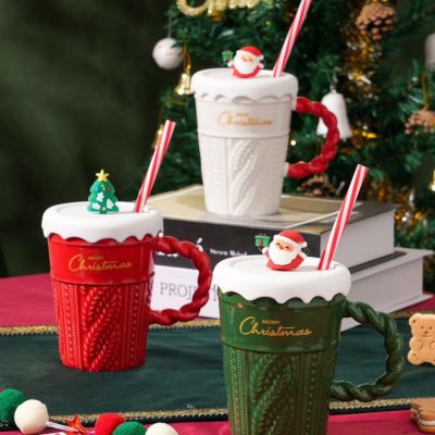 Christmas Cup Creative Embossed Ceramic Christmas Cup Cartoon Drinking Cup