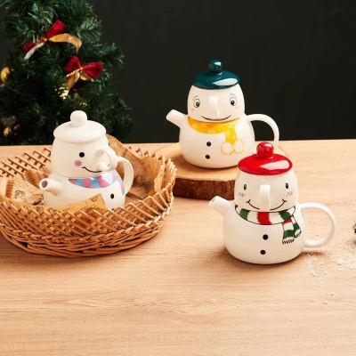 Christmas Ceramic Cup Snowman Kettle Set