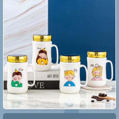 Mirror Cover Ceramic Cup Cartoon Mug Student Water Cup