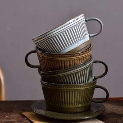 Retro Ceramic Cup Kiln Transmutation Ceramic Coffee Cup Set Striped Cup