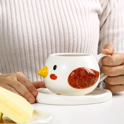 Creative Cartoon Hand-Painted Bird Coffee Cup Cute Ceramic Breakfast Cup Good-looking Coffee Set