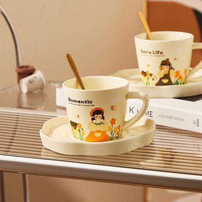 New Pastoral Style Girl Coffee Set Cute Ceramic Water Cup Office Mug
