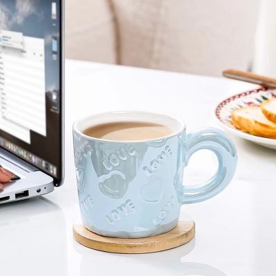 New Embossed Love Ceramic Cup Color Glaze Mug Creative Glass