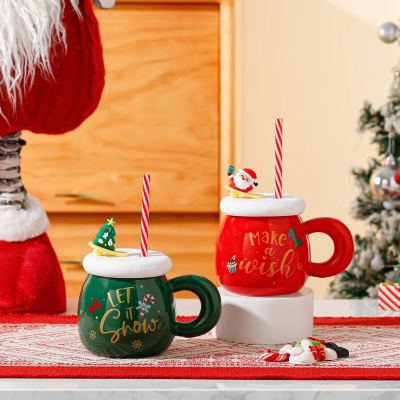 High-Looking Christmas Cup Creative Ceramic Cup with Lid Coffee Cup Mug