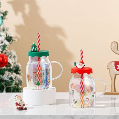 Glass Christmas Cup Straw Coffee Cup Creative Water Cup