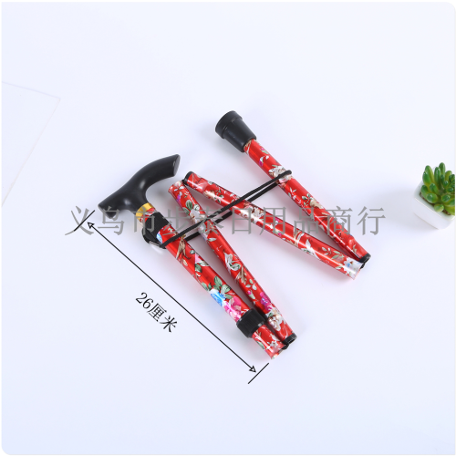 printed cane aluminum alloy four sections folding cane retractable outdoor alpenstock non-slip elderly hiking hot sale