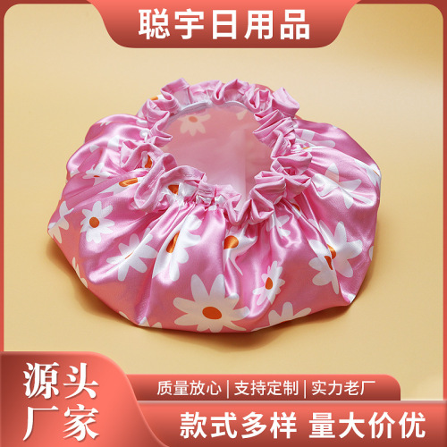 小雏菊双层浴帽防水发帽烫金印花PEVA淋浴帽洗澡沐浴帽女款现货