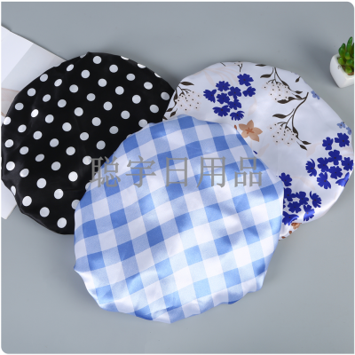 Double-Layer Shower Cap Waterproof New Bath Shower Cap Female Makeup Kitchen Lampblack Dust Covers Adult Thickened Head Cover