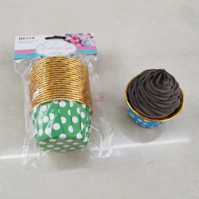 Polka Dot Plaid Single sided Golden Cake Paper Cup Oil proof water No Mold Baking high temperature resistant OPP bag Card head 20PCS