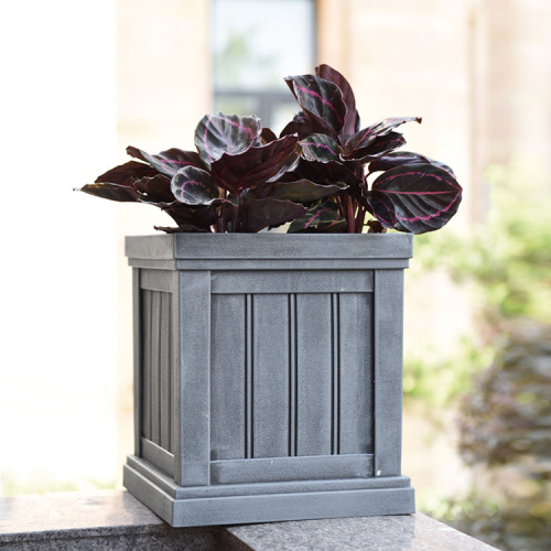 种植箱酒店门口装饰摆件阳台种植盆罗马柱欧式花盆正方长方体木纹