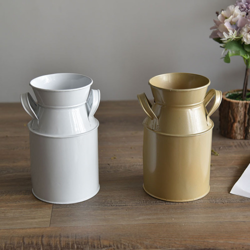 Iron Vase Iron Bucket Flower Arranging Bucket European-Style Iron Dried Flower Flower Bucket Vintage Distressed Flower Arrangement Basket