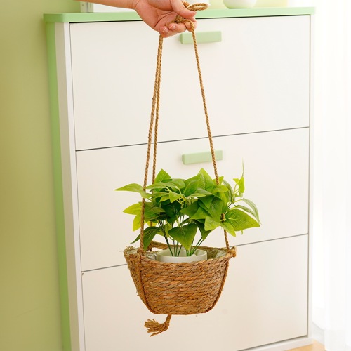 Nordic Style Rattan Basket Hanging Basket Hanging Pots Green Dill Flowerpot Hemp Rope Hanging Hanging Wall Hanging Straw Decorative Basket Hanging Basket