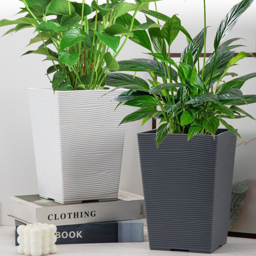 【新款热销】外贸出口客厅装饰中大号塑料花盆高方水波纹塑料花盆