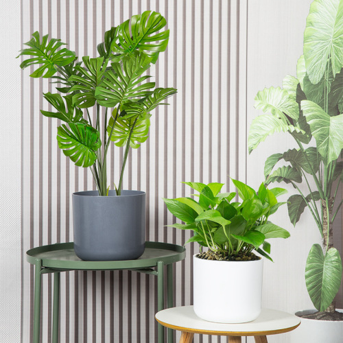 厂家批发圆形塑料花盆仿真多肉假花装饰摆件光面大号多肉鲜花桶